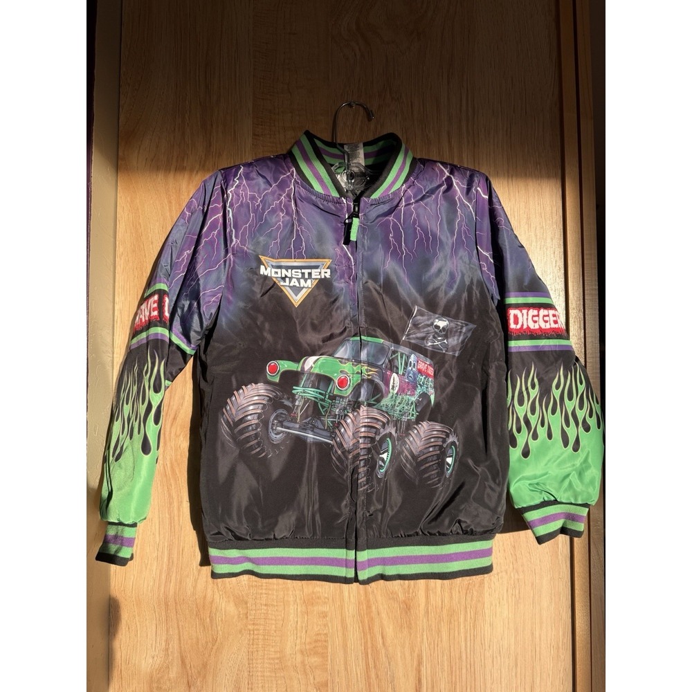 Monster Jam Bomber Jacket Boys Youth Size 7/8 Grave Digger EUC